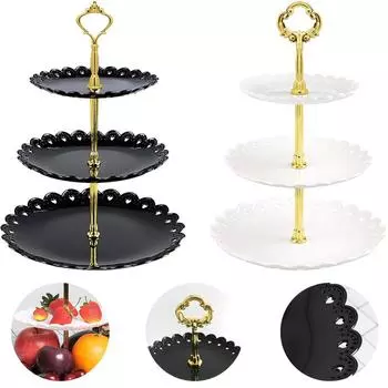 3Layers Petal Cake Stand Afternoon Tea Wedding Plates Party Pastry stand Tableware Xmas Brithday European Three-layer Fruit Tray чёрный