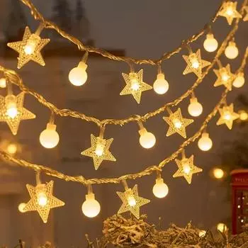 3M 20LED рождественские огни снежинки гирлянда гирлянда водонепроницаемая звезда шар светодиодная лампа для дома рождественская елка садовый декор 1.5M