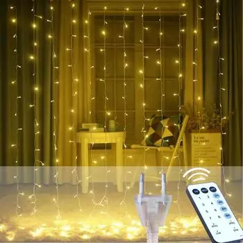 3м*3м занавеска гирлянда светодиодная пульт дистанционного управления сосулька гирлянда рождественская гирлянда для новогодней свадьбы вечеринки сад терраса рождественский декор 2M*2M теплый белый