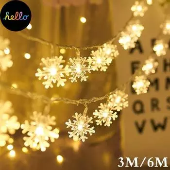 3M/6M светодиодные гирлянды из снежинок, гирлянды, гирлянды на батарейках, подвесные украшения, рождественская елка, PA 3M 20LED теплый белый