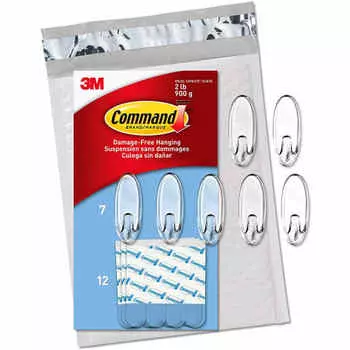 3M Command Wall Hanging Adhesive Hook M Size Clear 7 Pieces CL091-7NA