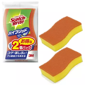 3M губка для мытья посуды кухонная нецарапающаяся антибактериальная гибридная оранжевая 2 шт. шотландский яркий HB-21KE-H 2PM