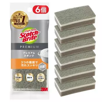 3M Kitchen Sponge Antibacterial Premium Gray 6 Pieces Scotch Brite General Cleaning Non-Scratch KES-01KGY-6P