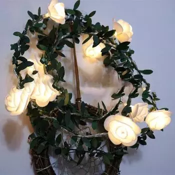 3M LED Rose Flower String Artificial White Rose Glowing Lights Vine Garland Wedding Christmas Table Centerpieces Decorations