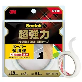 3M Scotch Сверхпрочная двухсторонняя лента Premier Gold (Супер универсальный) Тонкий 19ммx4м СПУ-19