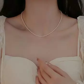 3mm Shijia Small Rice-Shaped Beads Pearl Necklace Female Necklace Heart Clavicle Chain Small Pearl Necklace 2025 New Arrival Best Selling [Extremely Fine] 2mm Bare Chain (38+5cm)