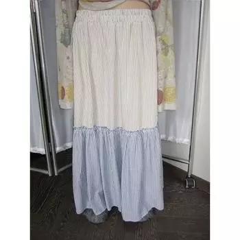 3months2025 Spring New Korean Series High Sense Niche Versatile Loose Stripe Patchwork Skirt A- Line Skirt Blue One size