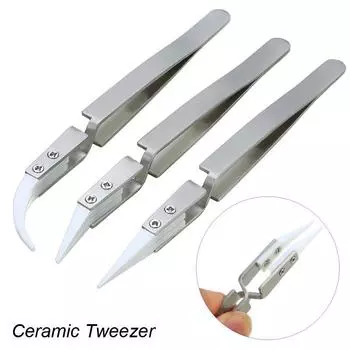 3Pack Ceramic Straight Tip Electronic Soldering Tweezers, Anti-Static Reverse Resistant Precision Chuck Ceramic Tweezers forcep Large elbow 1pc