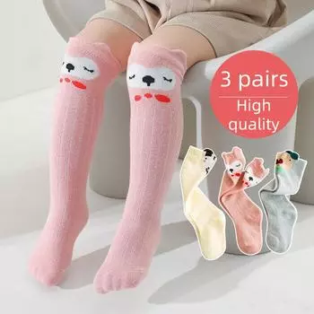 3Pair Baby Socks Spring Autumn Warm Knee Protection Stockings 3-36M Toddler Long Stocking Cute Cartoon Cotton Sock Kids Footwear for 3-12 months