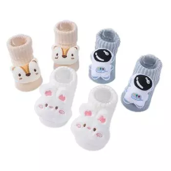 3Pair Boy Girl Learning to Walk Socks Cartoon Dolls Knitted Shoes Floor Footwear