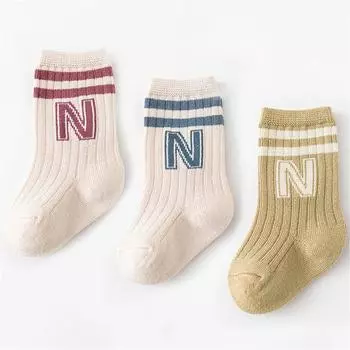 3Pair/Lot Baby Socks Knit Soft Letter Socks Baby Middle Tube Stockings Long Socks for Infant Toddler Boys Baby Girl Accessories S(0-1Y)