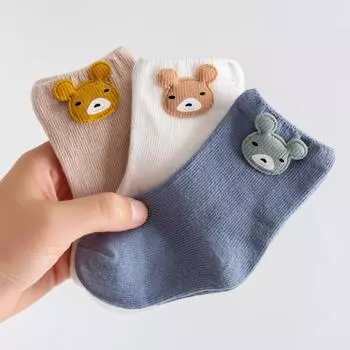 3Pairs Autumn Winter Baby Socks Thicken Cotton Warm Children Mid Tube Sock 0-12Month Newborn Footwear Cute Cartoon Kids Stocking fit 0-6 months