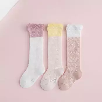 3Pairs/lot 0-2Y Baby Socks Summer Cotton Color Patchwork Kids Stockings Girls Mesh Cute Socks 0-1Y(S)
