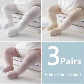 3Pairs/Lot Baby Girls Socks Lace Frilly Solid Cotton Long Knee High Kids Sock Infant Newborn Spring Children Ruffle Cute Socken 0-1Years(S)