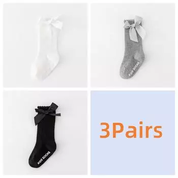 3Pairs/set 0-3Y Baby Girls Big Bow Knee High Socks Children s Princess Floor Sock Non-slip Kids Toddler Stockings 0-1Years(S)