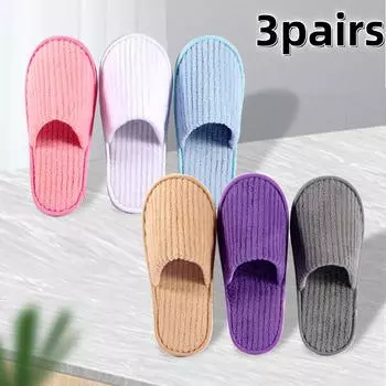 3Pairs Winter Slippers Men Women Hotel Disposable Slippers Thickened Anti-slip Guest Slippers Top Quality Bedroom House Slippers 28.5 фиолетовый