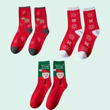 3Pairs Woman Christmas Socks Funny Xmas Santa Claus Tree Snowflake Elk Snow Cotton Tube Crew Happy Sock New Year Funny Sokken One Size