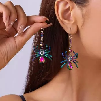 3pairs Zinc Zinc Alloy Rhinestone Drop Earring Colorful Spider Earrings Fashion Ear Jewelry Accessories Party 3pairs
