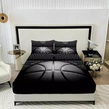3PC Basketball Court Bed Sheet, Fitted Sheet*1+Pillowcases*2, Suitable For Bedrooms And Guest Rooms, Comfortable And Soft Fabric ustwin 99x190cm