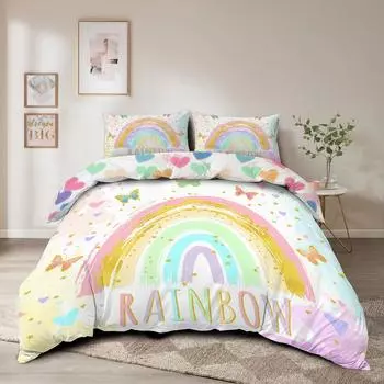 3PC Butterfly Rainbow Quilt Cover Dreamy And Comfortable Bedding Digital Printing Twin/Full/Double/Queen/King Size No Filling EUsingle 135x200