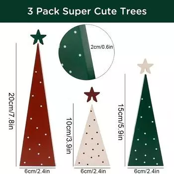 3PC Creative Holiday Home Decor Miniature Christmas Tree Display Desktop Standing Christmas Ornament Wooden Ornaments 3PC