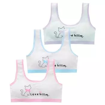 3PC Девочки Тренировочный Бюстгальтер Подростковые Топы Нижнее Белье Хлопок Мягкий Тренировочный Бюстгальтер Детский Спортивный Бюстгальтер 8-16 Лет one size