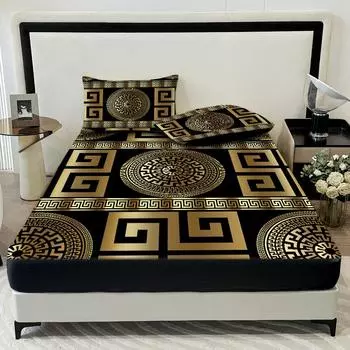 3Pc European Style Disc Bed Sheet 100%Polyester 1Fitted Sheet 2Pillowcases Queen/King Size Elastic Mattress Protective Cover 99x190CM 3PC