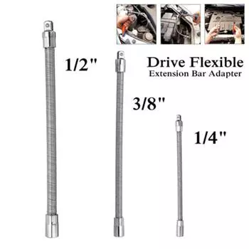 3pc Flexible Socket Extension Bar Ratchet Wrench Tool Set 1/4 3/8 1/2