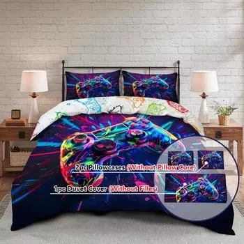 3PC Game Console Duvet Cover, 1 Duvet Cover+2 Pillowcases, Digital Printing Technology, Comfortable Four Season Home Decoration EUsingle135x200cm
