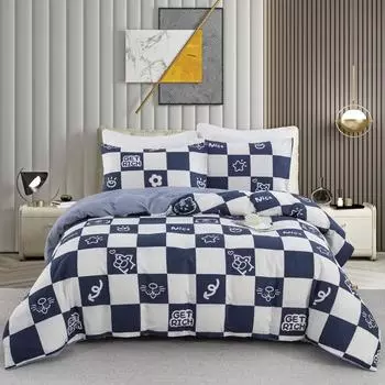 3pc Geometric Pattern Duvet Cover Without Filler, Simple Square Pattern Lucky Cat Bedding Duvet Cover Without Filler For Bedroom EU Single-135x200