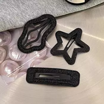 3pc Korean New High-grade Star Square Silver Black BB Hairpin Hair Side Clips for Girls Women Party Hair Accessories