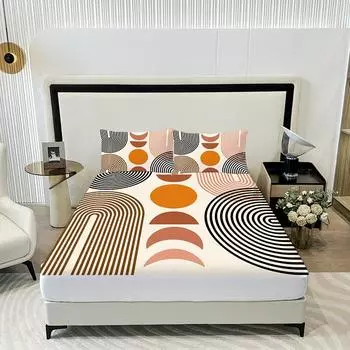 3Pc Medium Round Line Bed Sheet, Fitted Sheet*1+Pillowcases*2, Suitable For Bedrooms, Comfortable And Soft Fabric ustwin 99x190cm