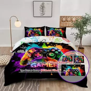 3PC Oil Colored Game Console Duvet Cover, 1 Duvet Cover+2 Pillowcases, Digital Printing Technology, Comfortable And Soft Fabric EUsingle135x200cm