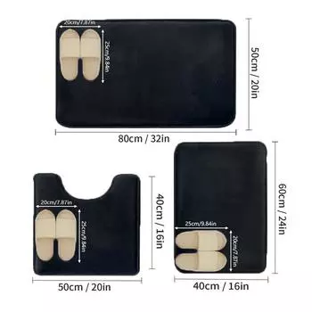 3 шт., чистый цвет губки плоский простой стиль ванная комната туалет водопоглощающий нескользящий напольный коврик набор, можно мыть украшения дома 3-piece set чёрный