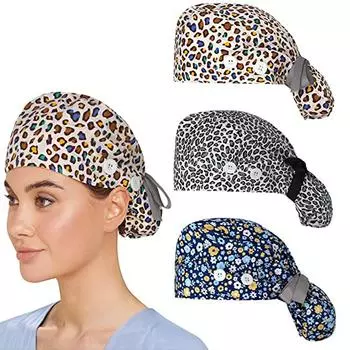 3PC Scrub Cap With Buttons Bouffant Hat With Sweatband for Womens and Mens