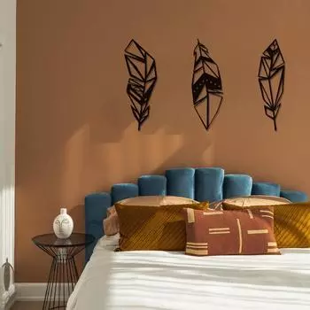 3pc/set Modern Feather Metal Wall Art - Stunning Home Decor for Bedroom and Living Room - Perfect Housewarming Gift Iron Art светло-серый