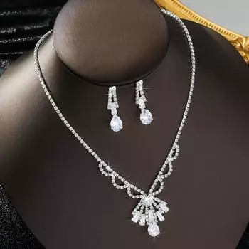 3PC Женская мода медная инкрустированная бриллиантами цепь ожерелье серьги комплект ювелирных изделий подходит для свадьбы, вечеринки, фестиваля подарки