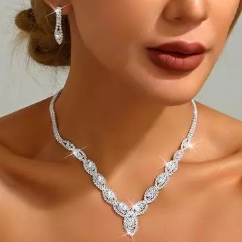 3PC Женская мода Медная инкрустированная цирконием цепочка-коготь капли воды ожерелье серьги комплект ювелирных изделий свадьба вечеринка фестиваль подарок Silver