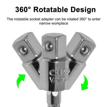 3Pcs 14 38 12 Driver Sockets Adapter Extension 360 degrees Rotatable Universal Joint Swivel Socket чёрный