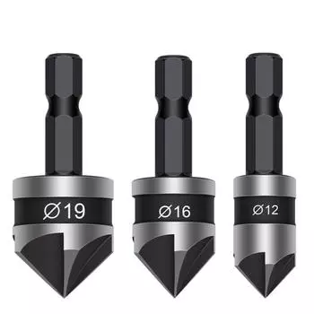 3pcs/1Set 90 Degree Chamfer Counter Sink 12/16/19mm Drill Bit Cutter Woodworking Hole Opener