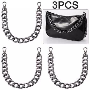 3Pcs 40cm Punk Metal Thick Chain Bag Shoulder Strap DIY Handbag Handles (Black)