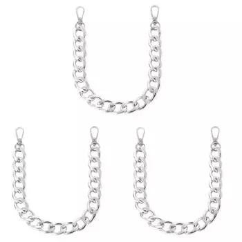 3Pcs 40cm Punk Metal Thick Chain Bag Shoulder Strap DIY Handbag Handles (Silver)
