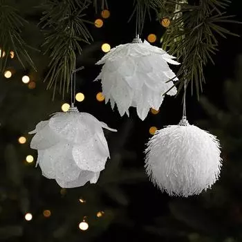 3pcs 8cm White Christmas Ball Christmas Tree Hanging Pendant Flower Foam Snow Balll 2024 Xmas Decoration for Home New Year 2025 8cm