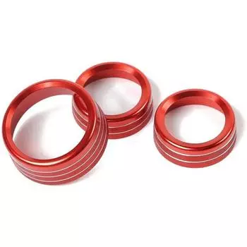3Pcs AC Radio Switch Trim Ring Knob Cover For 13-18 Dodge Ram 1500 2500 3500 Red