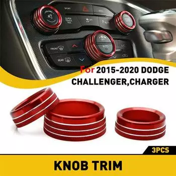3pcs AC Radio Switch Trim Ring Knob Cover For Dodge Challenger/Charger 15-20 RED