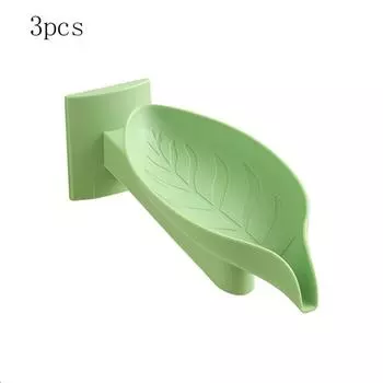 3pcs Adjustable Bathroom Soap Holder Wall Mounted Soap Dish Stable Leaf Shape Soap Box Laundry зелёный