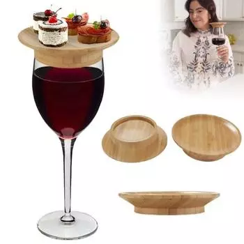 3 шт., бамбуковые бокалы для вина, подставки для мясных закусок, предотвращающие разливы, многоразовые, экологически чистые, легко чистящиеся, Топпер для мясных закусок, подарки для вечеринок 3 Pcs