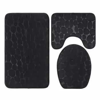 3Pcs Bathroom Cobblestone Embossed Toilet Bath Mat Non Slip Floor Rug Toilet Lid Cover Mat for