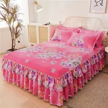 3 шт. простыня, кружевная юбка, Нескользящий наматрасник, эластичное двуспальное покрывало с наволочками, комплект постельного белья, эластичный королевский размер 150x200cm queen size