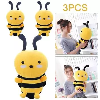 3Pcs Bee Plush Toy Animal Doll Birthday Gift Bee Day Claw Machine Props (20cm)